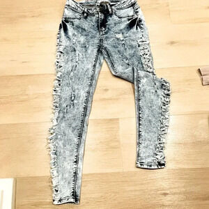 PINK LABEL DENIM CO ACID WASH DESTROYED STRETCH SKINNY JEAN SIZE 5